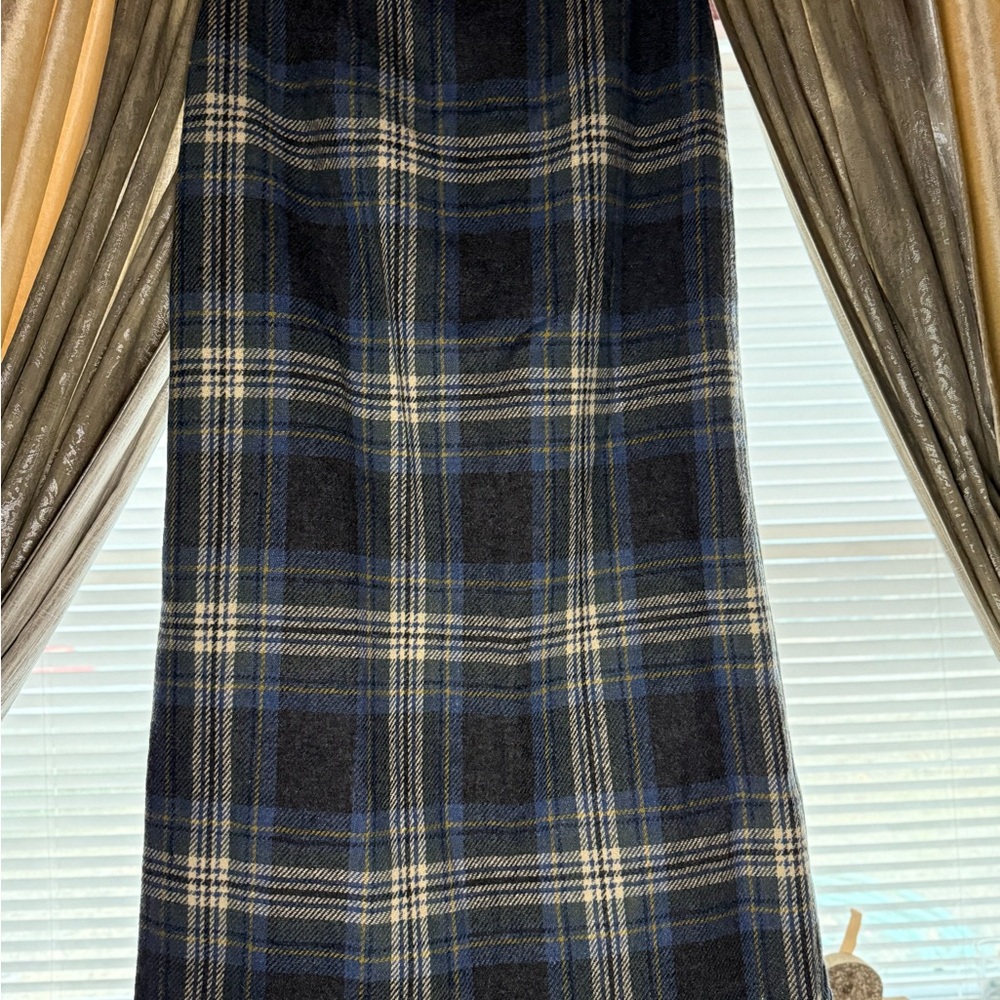 Plaid Wool Skirt - Blue and Cream